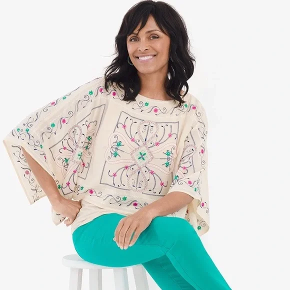 Chicos Gorgeous embroidered boho layered top Sm O - Picture 2 of 15